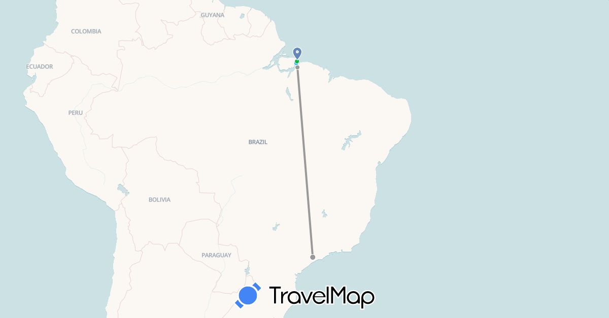 TravelMap itinerary: driving, bus, plane, cycling, boat in Brazil (South America)